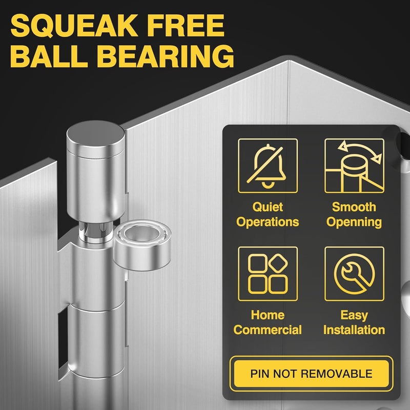 Kolet Offset Door Hinges, 4 Inches Ball Bearing Hinges, 1/4" Radius Corner Expandable Door Hinges, 2 Inches Widen Doorway, Smooth and Easy Installation, Brushed Nickel, 3 Packs - Image 3
